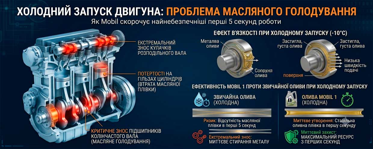Масляне голодування під час холодного запуску: як Mobil скорочує найнебезпечніші перші 5 секунд роботи двигуна