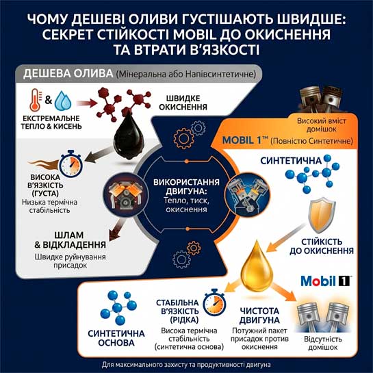 Чому дешеві оливи густішають швидше: секрет стійкості Mobil до окиснення та втрати в’язкості