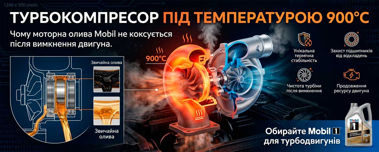 Турбокомпресор під температурою 900°C: чому моторна олива Mobil не коксується після вимкнення двигуна
